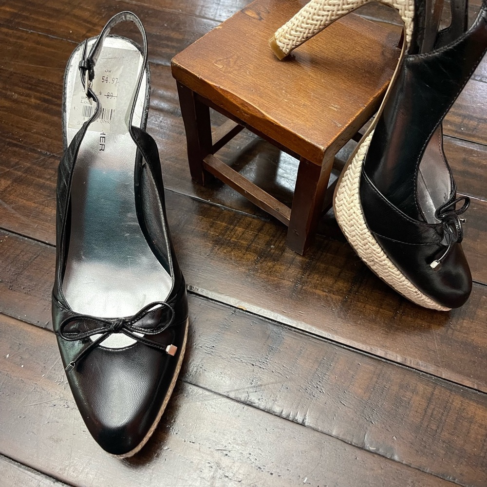 Marc Fisher Black Espadrille Slingback Heels